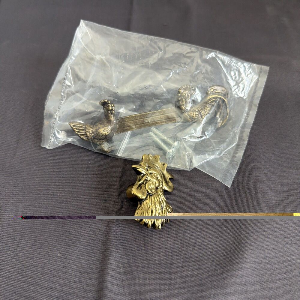 Vintage Brass Rooster Cabinet Knobs Drawer Pull Handles Country Kitchen Set